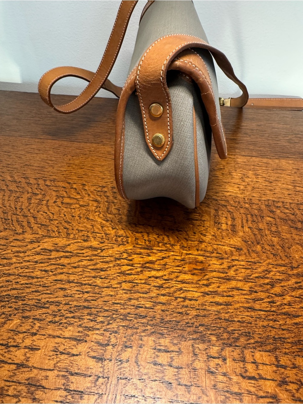 Dior Vintage Taupe Canvas and Tan Leather Saddle Crossbody Bag - Picture 5 of 12